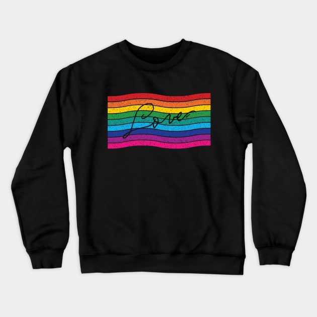Retro Rainbow Stripe Flag Love Crewneck Sweatshirt by meownarchy